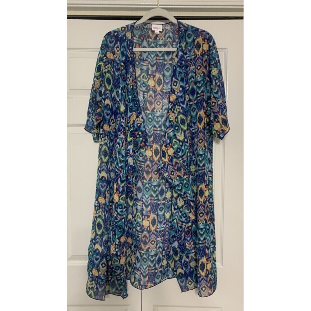 Lularoe Longline Sheer Kimono Duster Cardigan Multi Color Size M (X3) - Picture 2 of 7